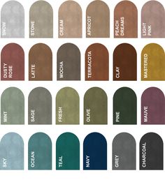 different shades of paint with the names on them