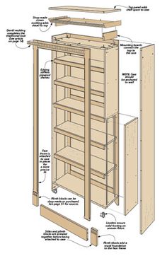 the plans for a bookcase with shelves and drawers