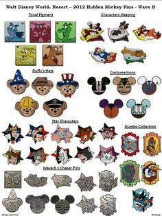 mickey mouse and other cartoon characters are shown in this set of disney world pinbacks