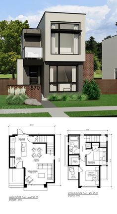 two story house plan with floor plans and measurements