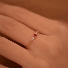 Dainty Ruby Gold Ring, July Birthstone Rings, Ruby Diamond Ring, Red Ruby Stacking Ring, Genuine Ruby Rings, Graduation Ring, Casual Rings We use the highest quality moissanite! Moissanite: ✦ Color: D Colorless ✦ Clarity: VVS1 OR All our diamonds are 100% natural. We use only conflict-free diamonds and gemstones. Diamond: ✦ Color: F-G ✦ Clarity: SI1-VS ✦PRODUCT DETAILS✦ → center stone: natural ruby → accent stone: diamonds Also available in other colored gemstones upon request. Please get in tou Red Open Diamond Promise Ring, Red Open Ring Jewelry For Wedding, Red Toe Ring Jewelry For Weddings, Red Toe Ring For Wedding, Ruby Open Promise Ring, Red Promise Ring With Round Band, Red Round Band Promise Ring, Red Gemstone Toe Ring, Ruby Open Ring For Promise