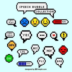 an old - school video game poster with different types of speech bubbles and emoticions