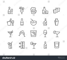 the line icons for drinks and beverages are shown in this image, which is also available on