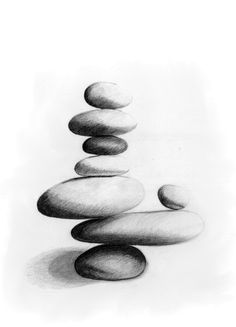 a pencil drawing of rocks stacked on top of each other