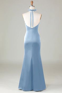 Mermaid Halter Dusty Blue Long Satin Bridesmaid Dress Sheath Prom Dress, Sage Pink, Satin Bridesmaid Dress, Lovely Partner, Dusty Sage, Hoco Dress, Silk Dresses, Mermaid Bridesmaid Dresses, Dress Occasion