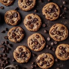 chocolate chip cookies and coffee beans on a baking sheet