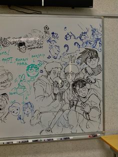 a white board with some drawings on it