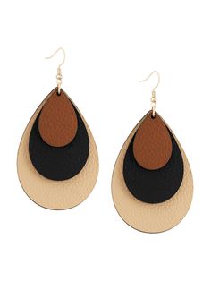 PRICES MAY VARY. BOHO CHIC DESIGN: These earrings feature a unique waterdrop shape with a triple-layered teardrop design in black, brown, and beige leather. HIGH-QUALITY MATERIAL: Made from high-grade faux leather, these earrings are both lightweight, durable and comfortable for all-day wear. VERSATILE STYLE: The striking color combination and layered design make these earrings perfect for any occasions, adding a chic touch to any look. PERFECT GIFT: Surprise your loved ones with this stylish an Diy Soda, Cricut Leather, Leather Leaf Earrings, Handmade Leather Jewelry, Diy Leather Earrings, Personal Jewelry, Boho Chic Design, Faux Leather Earrings, Chic Leather