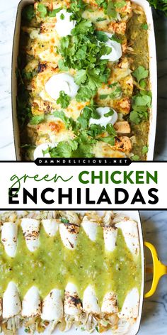 Here's a delicious home-cooked meal if you're craving some Mexican food! It will become one of your favorite weeknight dinner recipes. Made with salsa verde, green chiles, and cheese, these easy green chicken enchiladas are the BEST! Best Enchiladas Ever, Baked Chicken Taquitos, Mexican Casseroles, Green Chicken Enchiladas, Mayo Recipe, Dinner Favorites, Leftover Rotisserie, Green Chicken, Mexican Dinner Recipes