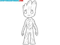 how to draw baby groote from the avengers movie