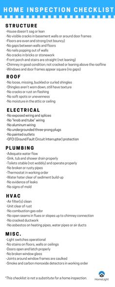 the home inspection checklist is shown in blue and white, with instructions on how to use