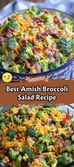 broccoli salad with ham and cheese in a bowl