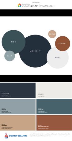 the color scheme for an interior design project, with different shades and colors on it