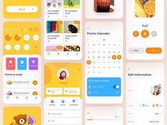 a bunch of different app screens with icons on the front, side and back sides