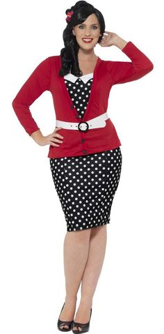 Women's Plus Size 50's Polka Dot Pin-Up Costume Dress Like The 50s, Pin Up Girl Costume, Pinup Costume, 50s Outfit, Pin Up Costume, Vintage Halloween Costumes, Women Template, Vintage Polka Dot Dress, Rock & Roll