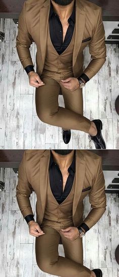 Brown Suits For Men, Mens Casual Suits, Modern Suits, Formal Men Outfit, Men Fashion Casual Shirts