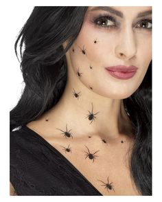 Crawling Spiders Sticker Tattoos Hallowen Schminke, Make Up Diy, Halloween Make-up Looks, Uhyggelig Halloween, Witch Makeup, Halloween Eye Makeup