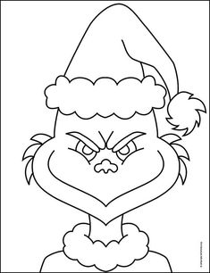 the grin face is outlined in black and white, with a santa claus hat on