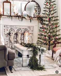 a living room filled with furniture and a christmas tree