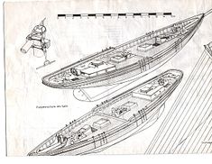 the plans for two boats are shown in black and white