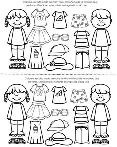 an image of paper doll clothes for children to color and cut in the shape of clothing