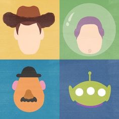 four different avatars are featured in this art print, which features the faces of two men with hats and mustaches