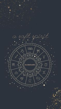 an astro wheel with zodiac signs on it and gold glitters in the sky above