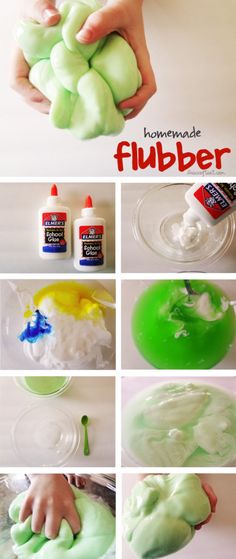 the instructions for how to make homemade flubbler soaps with colored liquid and glue