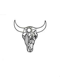 a drawing of a bull's head with flowers on it