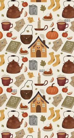 an autumn pattern with teapots and other items