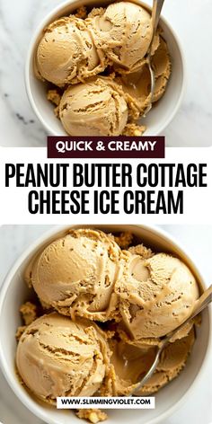 two bowls filled with peanut butter cottage cheese ice cream