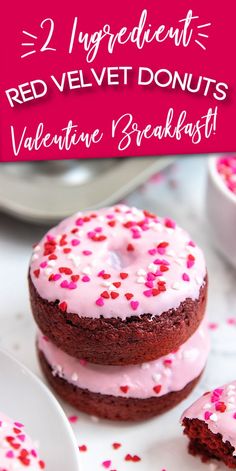 2 Ingredient Baked Valentine Donuts Perfect For Breakfast Cake Mix Donuts Recipe, Red Velvet Donuts, Cake Mix Donuts, Red Velvet Desserts, Breakfast Donuts, Red Velvet Recipes, Southern Cake, Red Velvet Cake Mix, Amazing Desserts