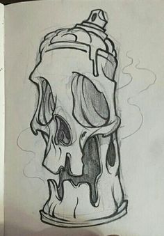 a pencil drawing of a fire hydrant with a skull on it's side