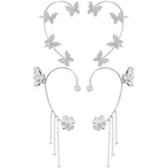 three pieces of jewelry set with butterflies and pearls on the headband, in white gold