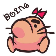 a pink cat with a bow on its head and the words bong above it