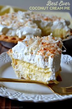 two pieces of cake sitting on top of a white plate with frosting and nuts