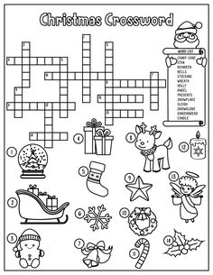 the christmas crossword is shown in black and white