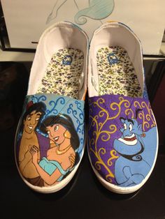 except beauty and the beast or Lilo and stitch instead? Painting Ideas On Canvas Disney, Minion Shoes, New Painting Ideas, Tom Shoes, Painted Shoes Diy