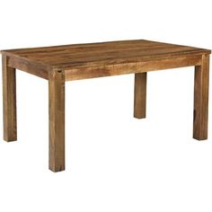 a wooden table sitting on top of a white floor