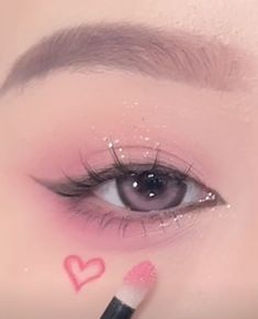 pink eye makeup ˖  ࣪⊹𐙚 Rose Color Makeup Looks, Pretty Pink Eye Makeup, Pink Inspired Makeup Looks, Kawaii Make Up Ideas, Cute Makeup Eyes, Black Pink Eyeshadow, Soft Makeup Look Pink, Blush Styles Makeup, Girly Pink Makeup