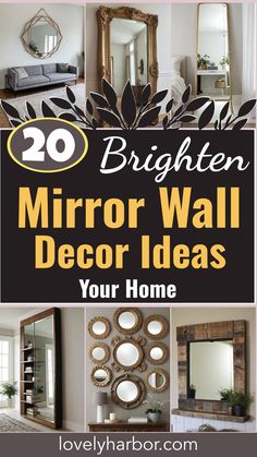 20 Mirror Wall Decor Ideas To Brighten Your Home Mirror Wall Decor Ideas, Mirror Wall Design, Wall Mirror Decor Living Room, Mirror And Sconces, Creative Mirror, Round Mirror Frame, Decorative Bathroom Mirrors, Mirror Collage, Mirror Wall Collage