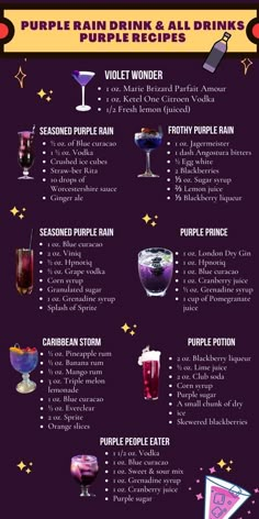 the purple rain drink list is shown in this graphic style, with instructions for how to make