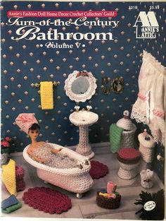 an image of a doll house bathroom with bathtub, sink and toys on the floor