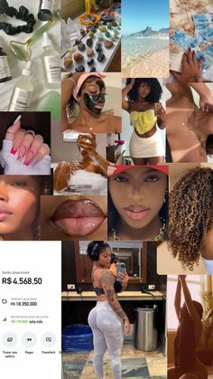 the collage shows different images of women with various skin types and body care products