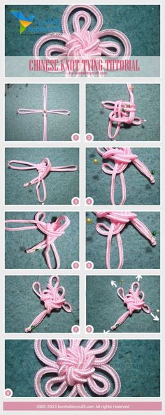 instructions to make a crochet flower with yarn and thread on the bottom, in pink