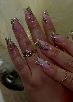 not mine ♡. Nails Metallic Chrome, Scorpio Nails, Gold Chrome Nails, Punk Nails, Gel Nails Diy, Colored Acrylic Nails, Simple Acrylic Nails