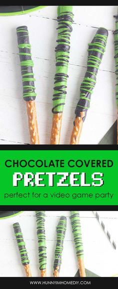 chocolate covered pretzels are perfect for a video game party