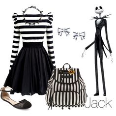 Disney Inspired Outfits: Jack Skellington by morganautical on Polyvore featuring polyvore, fashion, style, Dabuwawa, Charlotte Russe, Meggie and Betsey Johnson Fashion Show Themes, Diy Kostüm