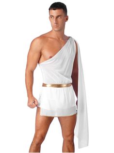 a man in white and gold greek costume