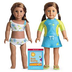 two dolls are shown next to each other with the book beach reading written on them